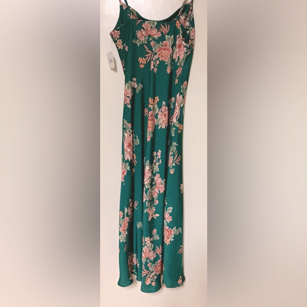 Altar'd State Green and Pink Silky Floral Midi Slip Dress - Size Small - Picture 6 of 9